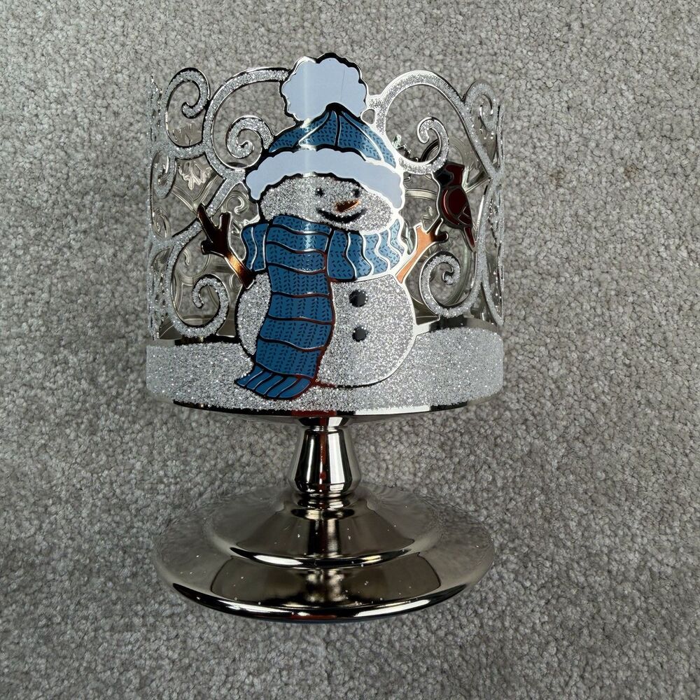 New Bath & Body Works Christmas 3 Wick Candle Holder Cardinal Snowman Pedestal